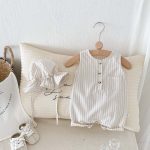 【66-90cm】ロンパース ストライプ ノースリーブ ベビー服 - 画像 (5)