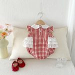 【66-90cm】ロンパース レッド チェック 可愛い おしゃれ ベビー服 - 画像 (3)