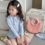 【80-130cm】水着 長袖 ラッシュガード UVカット 花柄 - 画像 (3)