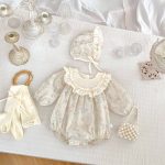 【66-90cm】ベビー 女の子 小花柄 レトロ フリル 帽子付き ロンパース - 画像 (3)