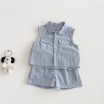 【73-100cm】セットアップ ベビー 韓国風 シンプル ノースリーブ - 画像 (2)