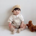 【66-90cm】セットアップ ベビー チェックサロペットロンパース＆半袖Tシャツ - 画像 (9)