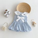 【73-100cm】ワンピース ベビー 女の子 ストライプ リボン付き - 画像 (2)