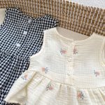【66-100cm】セットアップ ベビー 刺繍 チェック ノースリーブ - 画像 (13)