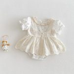 【66-90cm】2点セット ロンパース ベビー 花柄 レース - 画像 (2)