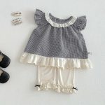 【73-100cm】シャツ or レギンス ベビー 女の子 チェック フリルスリーブ