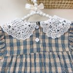 【66-90cm】ロンパース ベビー 肩フリル レース 丸襟 チェック - 画像 (6)
