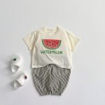 【80-130cm】セットアップ キッズ服 フルーツ柄 トップス＆チェックショートパンツ - 画像 (8)