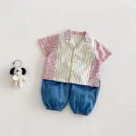 【73-120cm】半袖シャツ or デニムパンツ 韓国風 ストライプ - 画像 (7)