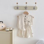 【73-100cm】セットアップ トップス＆ショートパンツ 無地 ノースリーブ - 画像 (4)