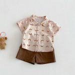 【73-100cm】セットアップ シャツ＆ショートパンツ ベビー わんちゃん総柄