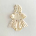 【66-90cm】ロンパース&帽子 ベビー 女の子 クリーム ワンピース風 - 画像 (6)