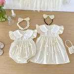 【66-140cm】 ロンパース or ワンピース ベビー フリル袖 リボン付き - 画像 (5)