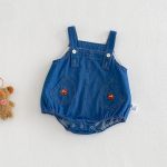【66-90cm】セットアップ デニムロンパース＆Tシャツ ベビー くま柄 - 画像 (6)