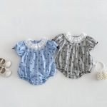 【66-90cm】ロンパース ベビー 女の子 蝶結び パフスリーブ