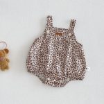 【66-90cm】セットアップ サロペットロンパース＆リブTシャツ ベビー レオパード柄 - 画像 (5)