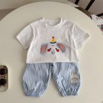【80-120cm】セットアップ ゾウ柄 シャツ＆ストライプパンツ - 画像 (12)
