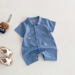 【66-90cm】デニムロンパース 恐竜刺繡 肌に優しい ベビー服 - 画像 (4)