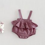 【66-90cm】セットアップ ブラウス＆サロペットロンパース フリル襟 小花柄 - 画像 (6)