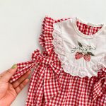 【66-90cm】ロンパース ベビー イチゴ柄 チェック リボン - 画像 (11)