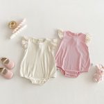 【66-90cm】ロンパース ベビー スウィート フリルスリーブ