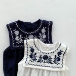 【66-90cm】ロンパース ベビー ナチュラル 花刺繍 スクエア襟 - 画像 (12)