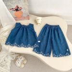 【73-120cm】セットアップ ベビー 女の子 デニムトップス＆パンツ ノースリーブ - 画像 (6)