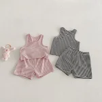 【80-130cm】セットアップ ベビー ボーダー ノースリーブ 着心地抜群