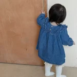 【73-100cm】デニムワンピース ベビー 女の子 肩フリル - 画像 (4)
