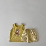 【73-100cm】セットアップ ベビー くまさんベスト＆チェックショートパンツ - 画像 (8)