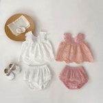 【66-100cm】セットアップ ベビー アイレットフラワー&ハート