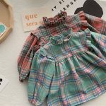 【66-100cm】シャツ チェック柄 コントラストカラー 可愛い トップス