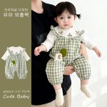 【66-90cm】オールインワン グリーン チェック ウサギ 可愛いベビー服 - 画像 (2)