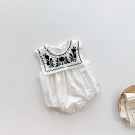 【66-90cm】ロンパース ベビー ナチュラル 花刺繍 スクエア襟 - 画像 (7)