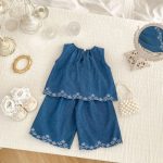 【73-120cm】セットアップ ベビー 女の子 デニムトップス＆パンツ ノースリーブ - 画像 (2)