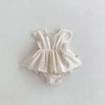 【66-90cm】ロンパース ベビー おしゃれ フリル 花刺繡 - 画像 (6)