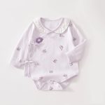 【66-80cm】ロンパース パープル フラワー 可愛い ベビー服