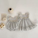 【66-130cm】ロンパース or ワンピース  ベビー 女の子 ストライプ フリル