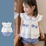 【73-110cm】ブラウス＆ブルマ ブルー 蝶結び 女の子