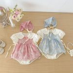 【66-90cm】セットアップ フラワー刺繡 ロンパース＆帽子 - 画像 (6)
