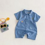 【66-90cm】デニムロンパース 恐竜刺繡 肌に優しい ベビー服 - 画像 (3)