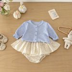 【73-100cm】セットアップ ブルーカーディガン＆花柄ブルマ おしゃれ ベビー服 - 画像 (4)