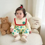 【66-90cm】ロンパース フラワー柄 スタイ付き 可愛い ベビー服 - 画像 (5)