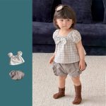 【73-100cm】セットアップ パフスリーブ 蝶結び シンプル ベビー服 - 画像 (2)
