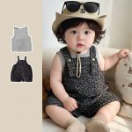 【73-100cm】セットアップ ヒョウ柄 サロペット＆シャツ 可愛い - 画像 (5)