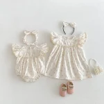 【66-140cm】ロンパース or ワンピース ベビー 女の子 花柄 肩フリル - 画像 (8)