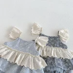 【66-90cm】ロンパース ベビー 女の子 キャミ チェク - 画像 (6)