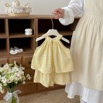 【73-110cm】セットアップ イエロー チェックトップス＆ブルマ - 画像 (9)