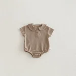 【66-90cm】ベビー 丸襟ワッフル 半袖 ロンパース - 画像 (7)