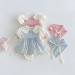 【66-90cm】セットアップ フラワー刺繡 ロンパース＆帽子 - 画像 (3)
